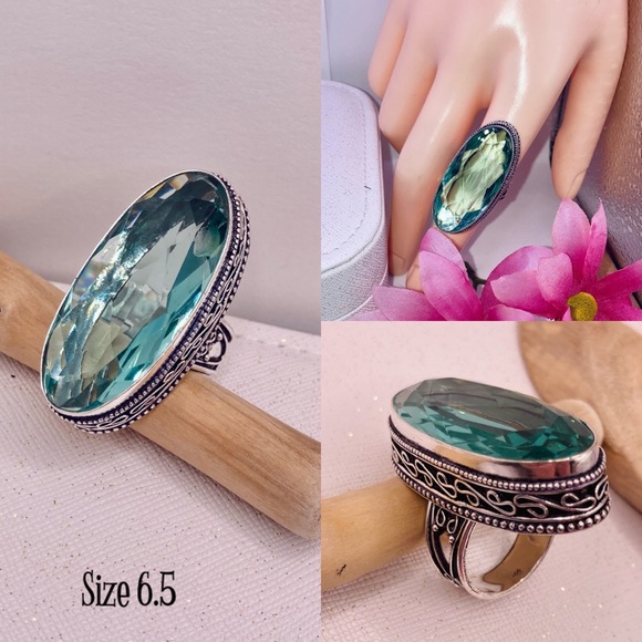 Radiant Green Amethyst Gemstone Handmade Ring - Picture 5 of 8